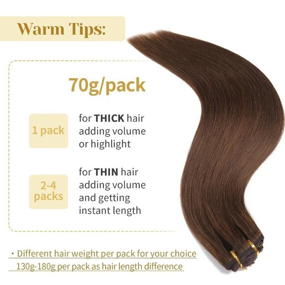 Human Hair Clip in Extensions 14 Inch Straight Chocolate Brown 7pcs 70g main image 4